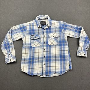 Howitzer Flannel Mens Small Blue White Button Down We The People‎ Shirt Patch